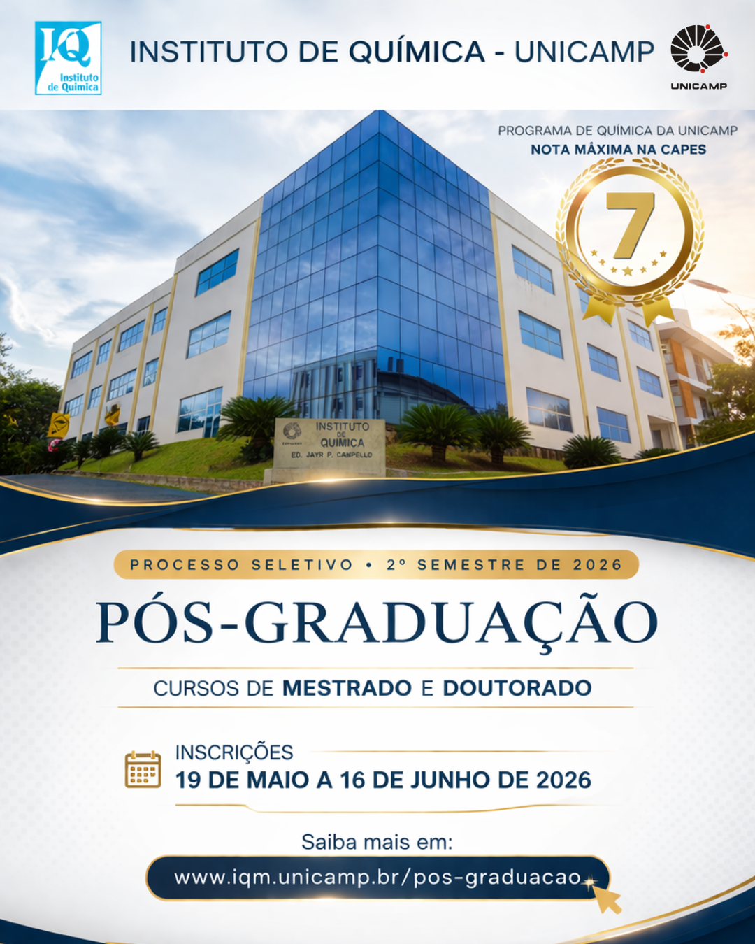 Processo Seletivo para o 2º semestre de 2026 – Pós IQ/UNICAMP